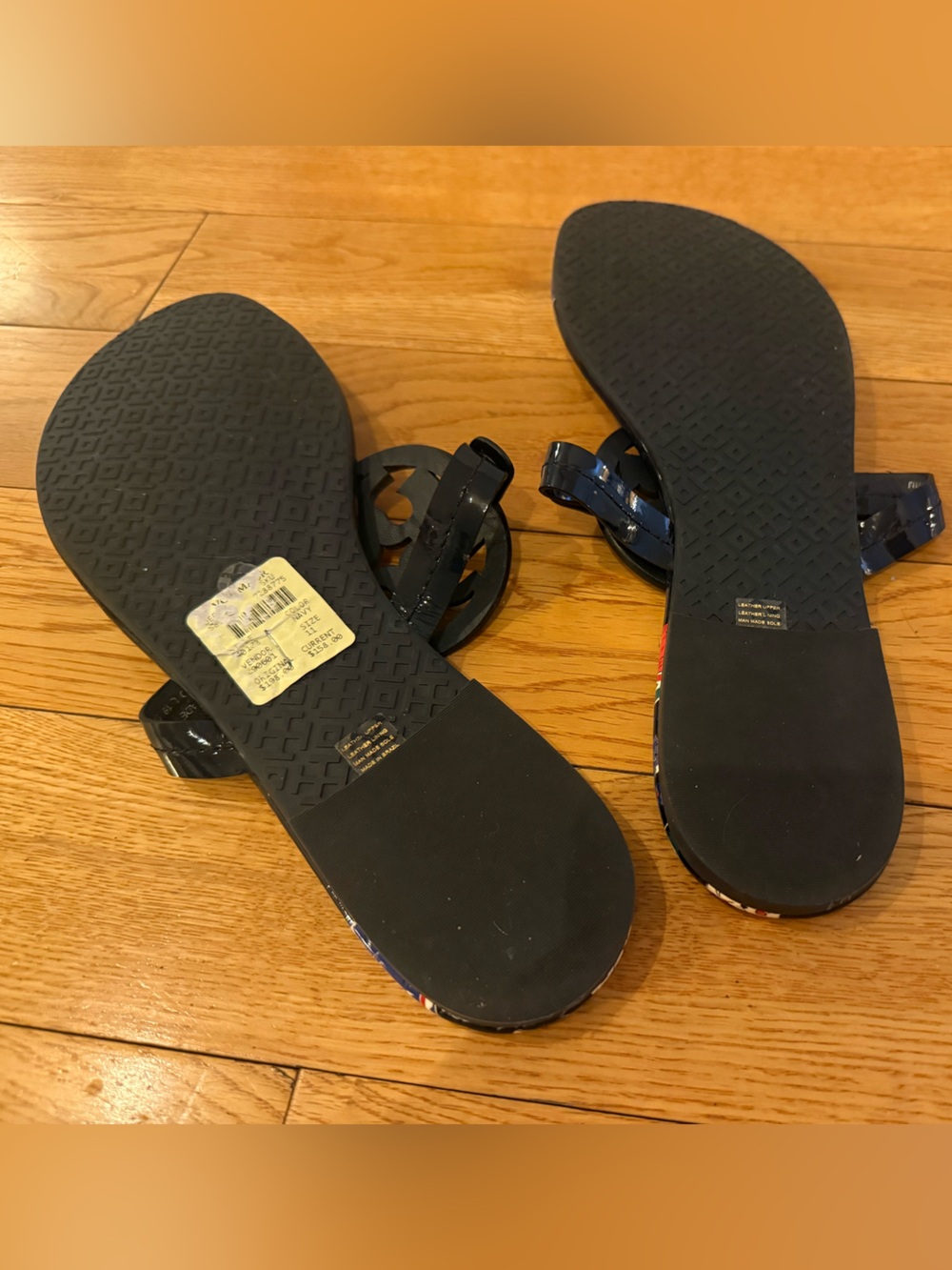NEW Tory Burch Miller Navy Tea Party Floral Patent Leather Sandals - Picture 10 of 12